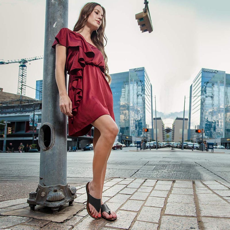 Aerosoft Comfortable Walking Summer Vacation Essentials Flat Sandals for Women (US 08, Black) - Image 2